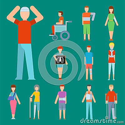 Trauma accident fracture human body safety vector people silhouette cartoon flat style illustration. Vector Illustration