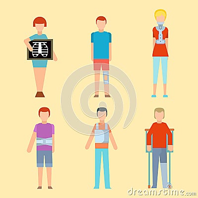 Trauma accident fracture human body safety vector people silhouette cartoon flat style illustration. Vector Illustration