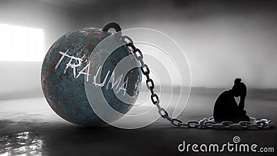 Trauma against a woman. Trapped in a hate prison, chained to a burden of Trauma. Alone in pain and suffering Stock Photo