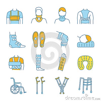 Trauma treatment color icons set Vector Illustration