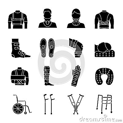 Trauma treatment glyph icons set Vector Illustration