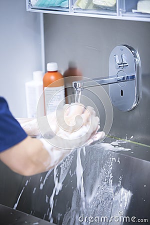 Traumatology orthopedic surgery scrubbing washing Stock Photo