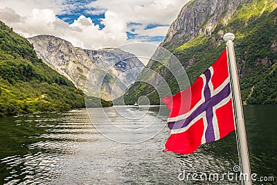 Traval on Large Cruise ship from the port of Flam to Stavanger, in sunny summer day, Norway. Stock Photo