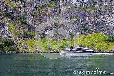 Traval on Large Cruise ship from the port of Flam to Stavanger, in sunny summer day, Norway. Stock Photo