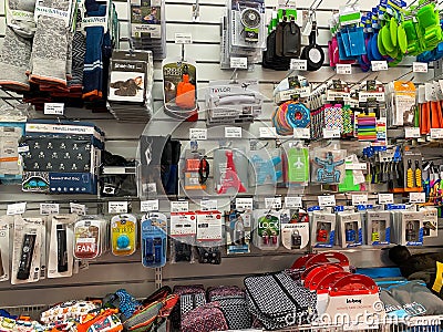 The travel accessories display at The Container Store retail organizing store Editorial Stock Photo