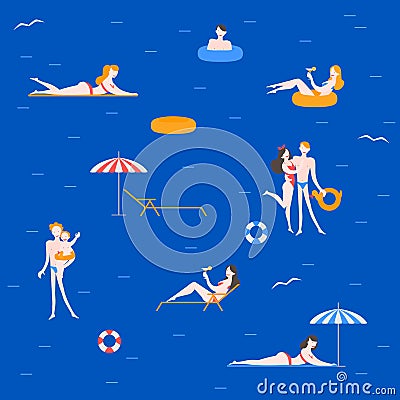 Travel activity on the sea resort pattern Vector Illustration