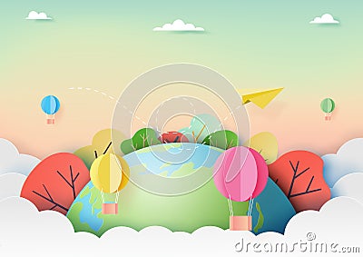 Travel and adventure concept paper art style. Vector Illustration