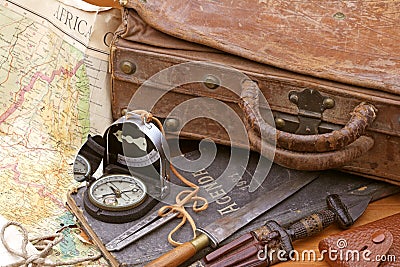 Travel and adventure suitcase Stock Photo