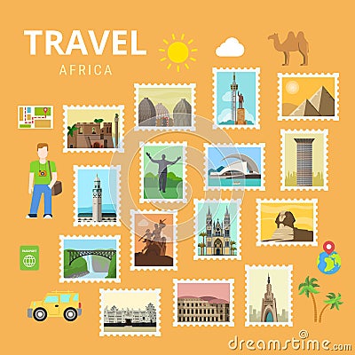 Travel Africa Egypt Pyramid Sphinx collage flat vector Vector Illustration