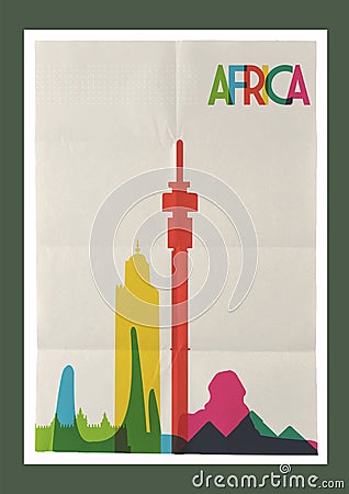Travel Africa landmarks skyline vintage poster Vector Illustration
