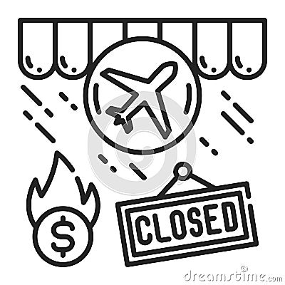 Travel agency closing black line icon. Economic risis. Collapse business. Markets plunging. Sign for web page, app. UI UX GUI Stock Photo