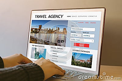 Travel agency concept on laptop computer screen Stock Photo