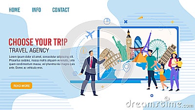 Travel Agency Family Tour Offer Vector Webpage Vector Illustration