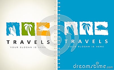 Travel agency logo vector. Logo design. Ship, palm and plane Logo. Vector Illustration