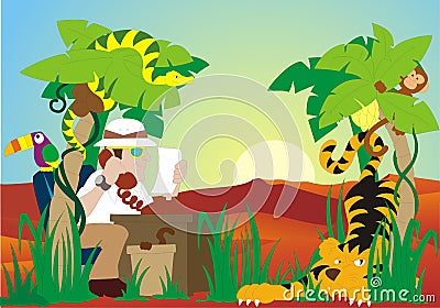 Travel agent in nature - baby picture Vector Illustration
