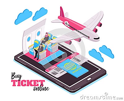 Travel By Airplane Isometric Design Concept Vector Illustration