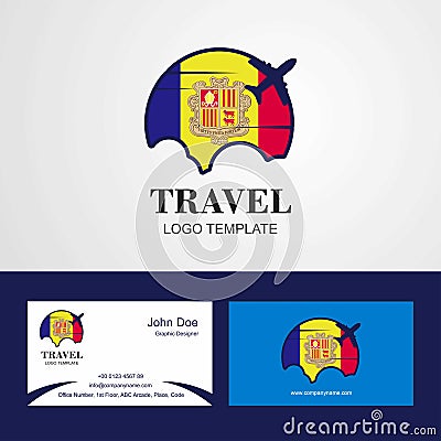 Travel Andorra Flag Logo and Visiting Card Design Vector Illustration