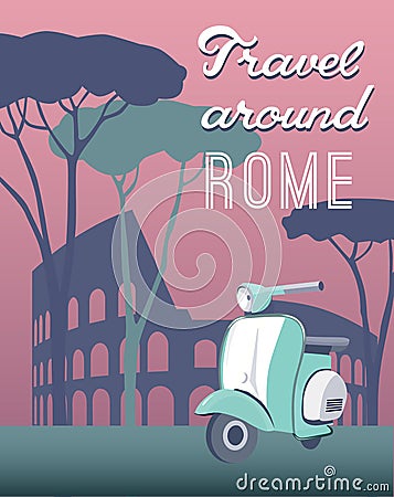 Travel around Rome retro postcard Vector Illustration