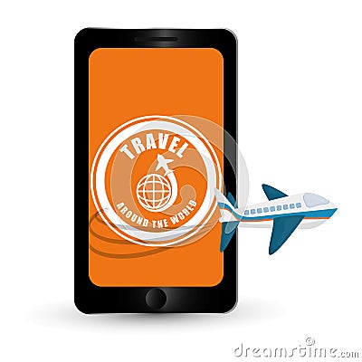 travel around world aircraft smartphone Cartoon Illustration