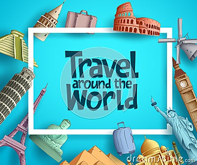 Travel around the world vector banner template design with frame Vector Illustration