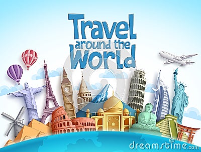 Travel around the world vector design with famous landmarks and tourist destination Vector Illustration