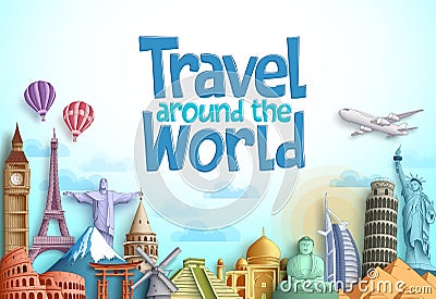 Travel around the world vector design with famous landmarks and tourist destination of different countries Vector Illustration