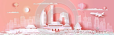 Travel Asia landmarks cityscape of beijing on pink background Vector Illustration