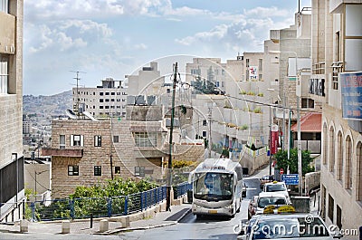 Travel and attractions of the Middle East. Streets and architecture of the city of Bethlehem. Editorial Stock Photo