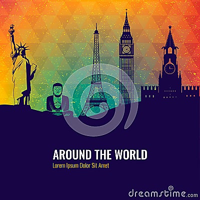 Travel background with famous World Landmarks icons. Vector Vector Illustration