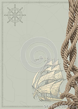 Travel background with twisted rope and sailboat Vector Illustration