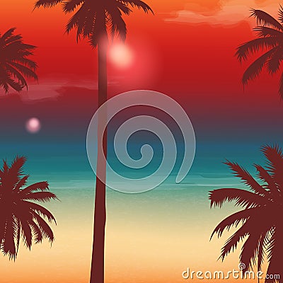 Travel Backgrounds with Palm Trees. Exotic landscape. Vector Vector Illustration