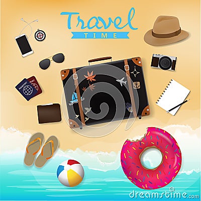 Travel Bag on Beach Background Vector Illustration