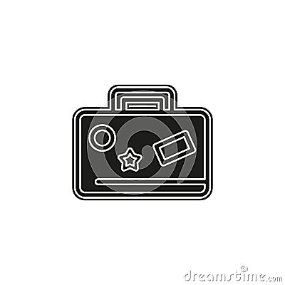 travel bag icon - Suitcase with stickers, travel Stock Photo