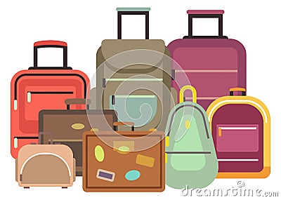 Travel bags. Cartoon luggage pile. Baggage heap Vector Illustration