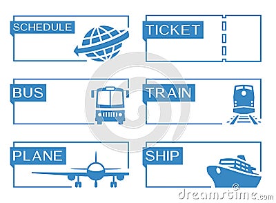 Travel banners with bus, plane, train and ship icons Vector Illustration