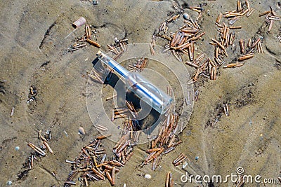 Message in a bottle on the Beach Stock Photo