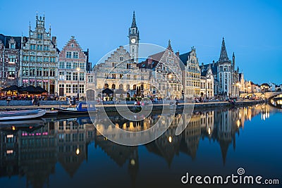 Travel Belgium medieval european city town background with canal Stock Photo