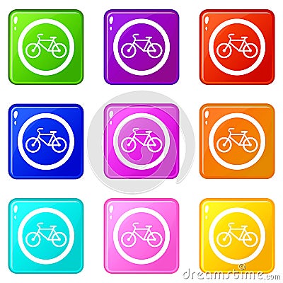 Travel by bicycle is prohibited traffic sign set Vector Illustration