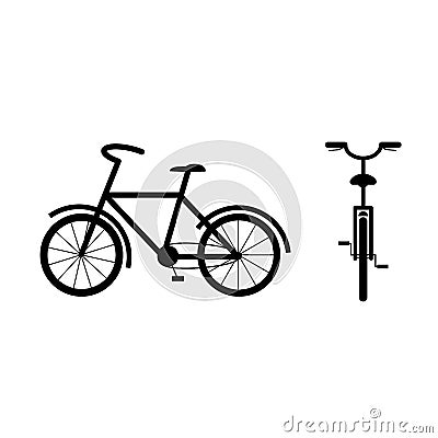 Travel Bicycle Silhouette, front and side view. Bike for travel. Hobby. Flat style Vector Illustration Vector Illustration