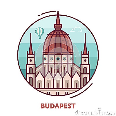 Travel Budapest Icon with Parliament Building Vector Illustration