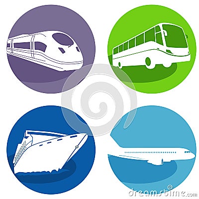 Travel by bus, express train, cruise ship and plane, tourist transport Cartoon Illustration