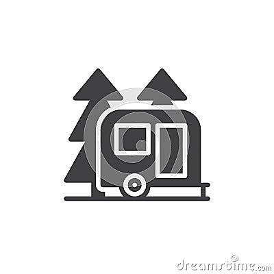 Travel camper trailer in forest icon vector Vector Illustration