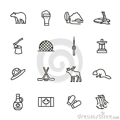 Travel Canada Signs Black Thin Line Icon Set. Vector Vector Illustration