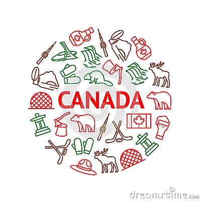 Travel Canada Signs Thin Line Round Design Template Ad. Vector Vector Illustration