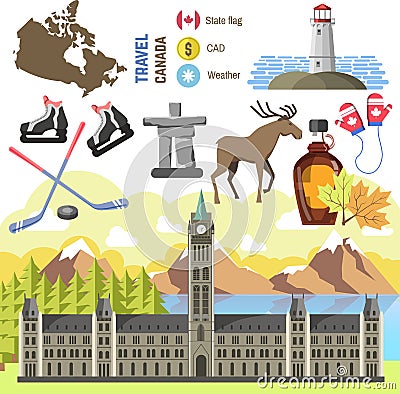 Travel Canada traditional objects collection Vector Illustration