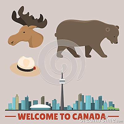 Travel canada traditional objects country tourism design national symbol vector illustration. Vector Illustration