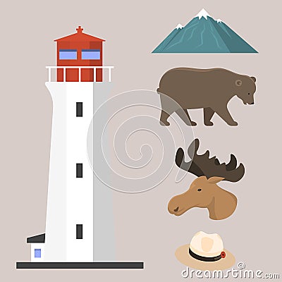 Travel canada traditional objects country tourism design national symbol vector illustration. Vector Illustration