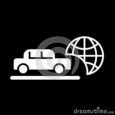 Travel by car vector icon. Black and white transport illustration. Solid linear icon. Vector Illustration