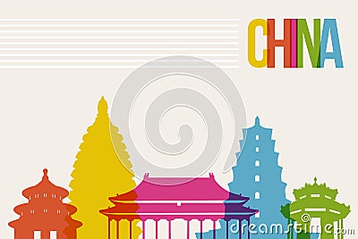 Travel China destination landmarks skyline background Vector Illustration