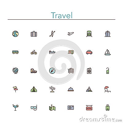 Travel Colored Line Icons Vector Illustration